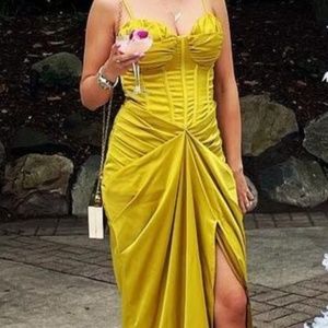 Mustard yellow slit corset dress
